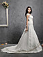 A-line/ Princess Off-the-shoulder Court Train Satin Organza Embroidery Wedding Dress