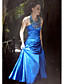  Sheath/ Column Halter Sweep/ Brush Train Elastic Woven Satin Evening/ Prom Dress