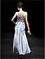  Sheath/ Column V-neck Tea-length Elastic Woven Satin Evening Dress