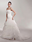  a-line Strapless Gericht Zug Satin Organza Tiered Brautkleid
