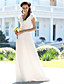  Sheath/ Column V-neck Floor-length Chiffon Elastic Satin Wedding Dress
