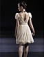  A-line V-neck Knee-length Tencel Satin Beaded Cocktail