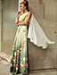 klaring! print ene skulderen fotsid chiffon kjole