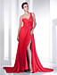  A-line One Shoulder Court Train Chiffon Evening Dress With Split Front