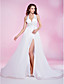  A-line Halter Court Train Chiffon Evening Dress