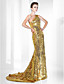  Sequined Trumpet/ Mermaid One Shoulder Sweep/ Brush Train Evening Dress inspired by Elizabeth Banks