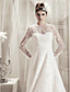  A-line Jewel Court Train Lace Satin Wedding Dress