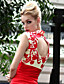 Clearance!Sheath/ Column Scoop Floor-length Satin With Pattern/ Print Side Draping Evening Dress