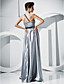 A-line One Shoulder Floor-length Stretch Satin Evening Dress