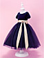  A-line Jewel Tea-length Velvet And Tulle Flower Girl Dress