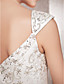  A-line V-neck Chapel Train Satin Wedding Gown