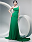  Sheath/Column One Shoulder Chiffon Evening Dress With Sweep/Brush Train