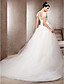  A-line With Straps Chapel Train Satin And Tulle Wedding Dress