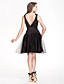  V-neck A-line Satin And Tulle Bridesmaid Dress