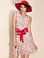  TS Ruched V-neck Cherry Printed Dress with Waist Belt