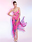  Sheath/Column Spaghetti Straps Asymmetrical Tea-length Cocktail Dress