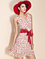  TS Ruched V-neck Cherry Printed Dress with Waist Belt