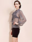  TS Lace Print Chiffon Bow Lantern Sleeve Blouse Shirt
