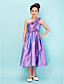  Princess One Shoulder Tea-length Taffeta Junior Bridesmaid Dress
