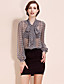  TS Lace Print Chiffon Bow Lantern Sleeve Blouse Shirt