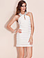  ts frisado colar vestido de jersey bainha