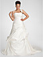  A-Line una spalla cappella treno Satin plus size abito da sposa