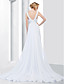  Sheath/ Column V-neck Watteau Train Chiffon Lace Evening Dress