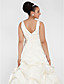  Ballkleid mit V-Ausschnitt Kapelle Zug Satin plus size Hochzeitskleid