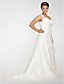  A-line V-neck Chapel Train Lace Plus Size Wedding Dress