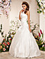 vestido de bola del cordón del vestido de novia de satén palabra de longitud sin tirantes