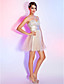  a-line Liebsten trägerlosen kurz / Mini Organza Pailletten Cocktailkleid mit Rüschenband