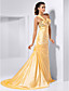  Trumpet/Mermaid One Shoulder Court Train Taffeta Evening Dress