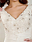  Ball Gown V-neck Chapel Train Taffeta  Wedding Dress