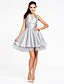  A-line Halter Knee-length Organza Over Taffeta Bridesmaid Dress