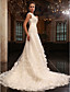  A linha V-neck trem capela vestido de noiva de tule