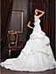  Ball Gown Sweetheart Chapel Train Satin Lace Wedding Dress With Wrap