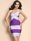  contraste de cor ts v pescoço sexy tieback vestido bandage bodycon