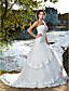  Ball Gown Sweetheart Chapel Train Tulle Satin Wedding Dress