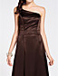  A-line One Shoulder Sleeveless Ankle-length Satin Bridesmaid Dress
