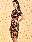  TS VINTAGE Velvet Floral Print Bodycon Chineses Dress