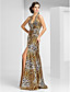  Sheath/Column Halter Floor-length Satin Evening Dress With Pattern/Print