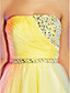  A-line Strapless Short/Mini Chiffon And Tulle Cocktail Dress With Beading And Crystal Detailing