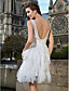  Sheath/Column V-neck Knee-length Tulle Wedding Dress