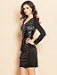  ts trendy stoffen splicing pailletten lange mouw schede jurk