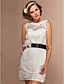  Sheath/Column Bateau Short/Mini Lace Wedding Dress
