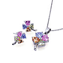 witte goud zirkoon bloem stud oorbellen en hanger set (Sxx-0007)