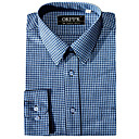 Men's Long Sleeve Solid Point Collar Gingham Dress Shirt (QRJ002-4) -Free Shipping by Air Mail