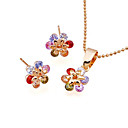geel goud edelsteen bloem stud oorbellen + hanger set (gg1204) (vanaf 6 stuks)