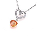 Lovely Orange Zirconia Dangle Platinum Plated Heart Pendant (MH1430) (Start From 3 Units)