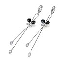 Platinum Plated Copper with Black Zirconia Butterfly Drop Earrings (MH1438) (Start From 3 Units)